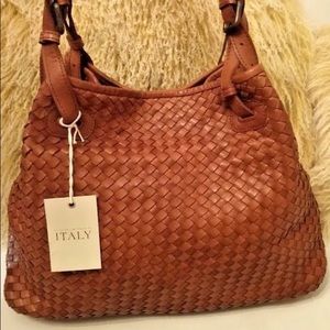 Valentina Cognac woven leather bag!